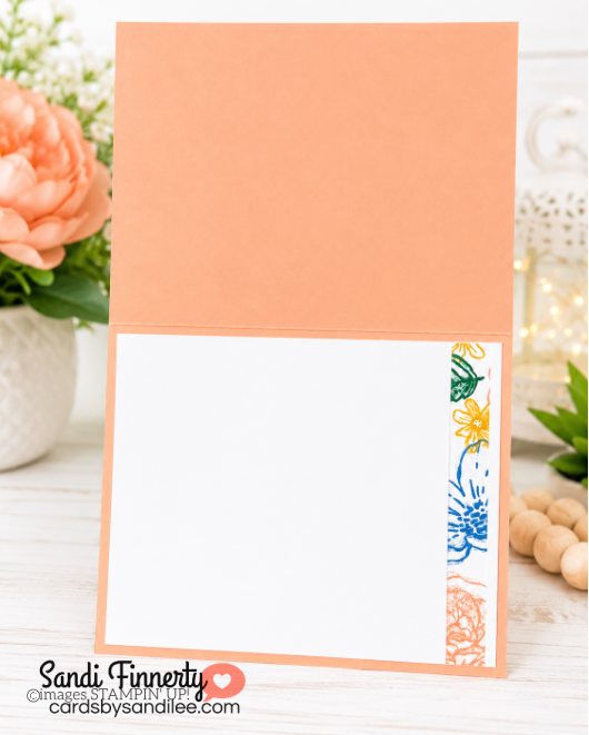 Inside of Bloom Boutique handmade card with colorful stamped floral border