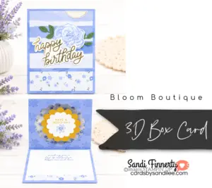 the front and inside of the 3d shadow box card made with hydrangea hue