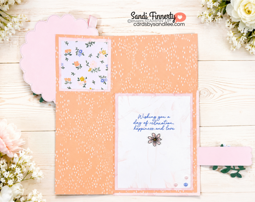 To show the inside of the bloom boutique square fun fold card using the bloom boutique suite collection.