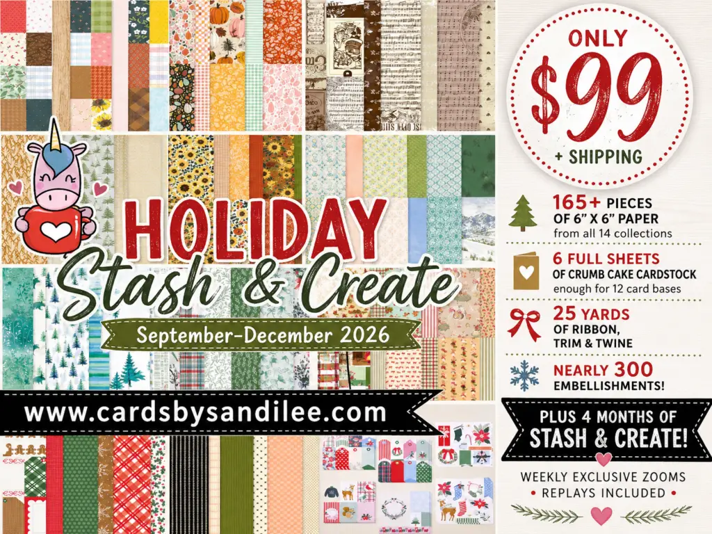 Holiday Stash and Create showing September through December papers and explaining what getting for $99 plus shipping.  It is a value!