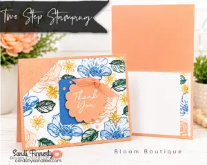 Stampin' Up! Bloom Boutique two-step stamping card with retired Linen Background Stamp texture and decorated inside